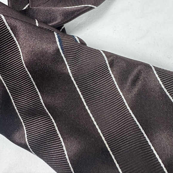 Villa Ponti Designer 100% Seta Silk Brown/White Striped Tie Made in Italy - Picture 5 of 9